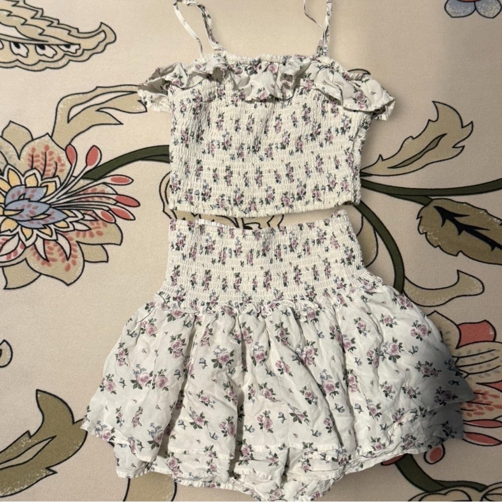 Hollister White and Purple Floral Smocked Set